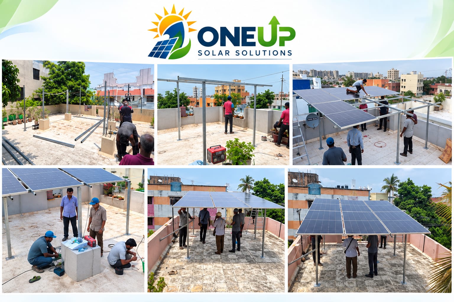 Collage of OneUp Solar Solutions rooftop installations